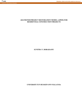 Abandoned Project Restoration Model (Aprm) for Residential Construction Projects