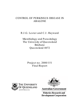 CONTROL of PERKINSUS DISEASE in ABALONE R.J.G. Lester and C.J