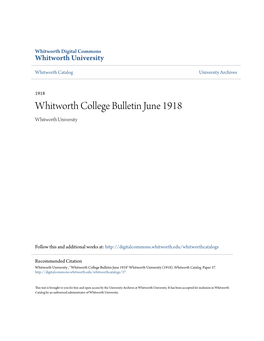 Whitworth College Bulletin June 1918 Whitworth University