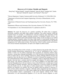 Discovery of U-Carbon: Metallic and Magnetic Hong Fang1, Michael Masaki2, Anand B