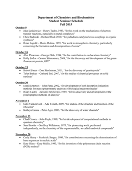 Department of Chemistry and Biochemistry Student Seminar Schedule Fall 2015