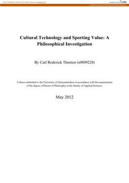 Cultural Technology and Sporting Value: a Philosophical Investigation