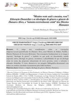 Educação Domiciliar E As Ideologias De Gênero E Gênesis De Damares Alves, a “Ministra Terrivelmente Cristã” Dos Direitos Humanos, P