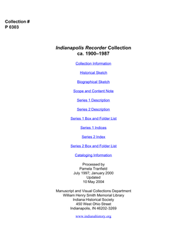 Indianapolis Recorder Collection, Ca. 1900-1987