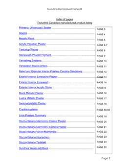 Product List Table of Contents