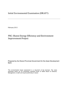 IEE: PRC: Shanxi Energy Efficiency and Environment Improvement Project