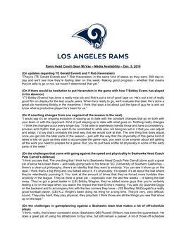 Rams Head Coach Sean Mcvay – Media Availability – Dec