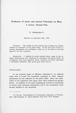 EVIDENCES of ACTIVE and ANCIENT VOLCANISM on MARS. a REVIEW S5 Ed by Japanese Observers in 1950 and 1952