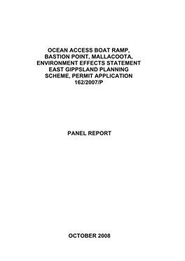 Ocean Access Boat Ramp, Bastion Point, Mallacoota, Environment Effects Statement East Gippsland Planning Scheme, Permit Application 162/2007/P