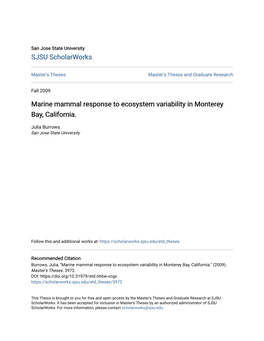 Marine Mammal Response to Ecosystem Variability in Monterey Bay, California