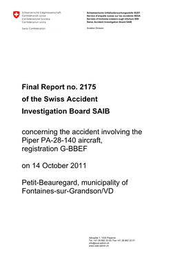Final Report No. 2175 of the Swiss Accident Investigation Board SAIB