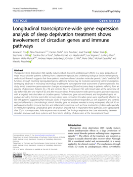 Longitudinal Transcriptome-Wide Gene Expression Analysis of Sleep Deprivation Treatment Shows Involvement of Circadian Genes and Immune Pathways Jerome C