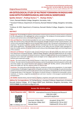 An Osteological Study of Nutrient Foramina in Radius and Ulna with Its Embryological and Clinical Significance