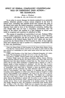 EFFECT of FEDERAL COMPULSORY COUNTERCLAIM RULE on SUBSEQUENT OHIO ACTION- RES ADJUDICATA Home V