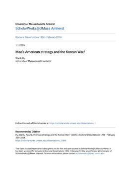 Mao's American Strategy and the Korean War