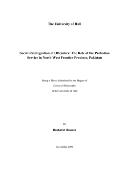 The University of Hull Social Reintegration of Offenders: The