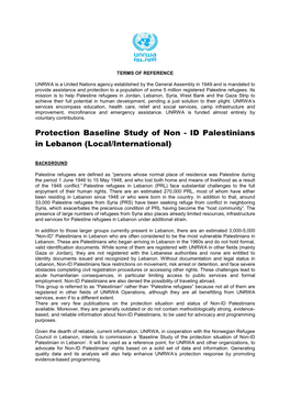 Protection Baseline Study of Non - ID Palestinians in Lebanon (Local/International)