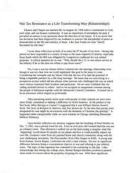 War Tax Resistance As a Life Transforming Way (Relationships)