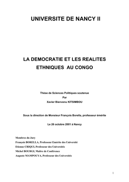 La Démocratie Et Les Réalités Ethniques Au Congo, Thèse De