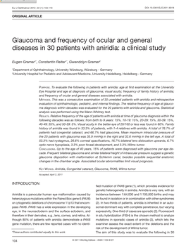 Glaucoma and Frequency of Ocular and General Diseases in 30 Patients with Aniridia: a Clinical Study