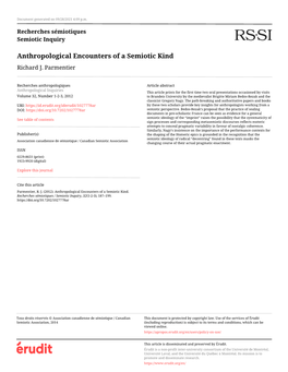 Anthropological Encounters of a Semiotic Kind Richard J