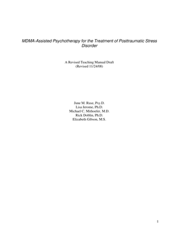MDMA-Assisted Psychotherapy for the Treatment of Posttraumatic Stress Disorder
