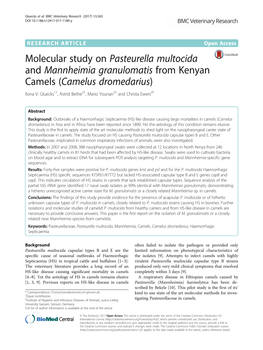 Molecular Study on Pasteurella Multocida and Mannheimia Granulomatis from Kenyan Camels (Camelus Dromedarius) Ilona V