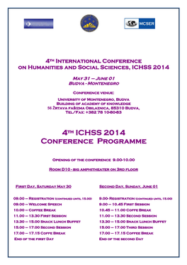 4Th ICHSS 2014 Conference Programme