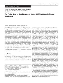 The Fusion Gene at the ABO-Secretor Locus (FUT2): Absence in Chinese Populations