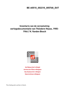 WO 1. Verzameling Oorlogsdocumentatie Van Théodore Heyse