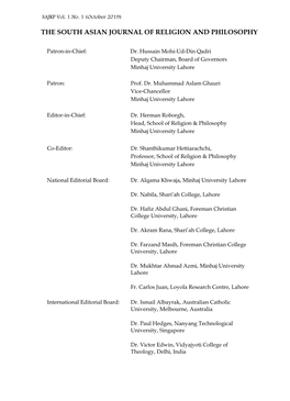 The South Asian Journal of Religion and Philosophy