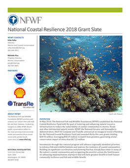 National Coastal Resilience 2018 Grant Slate