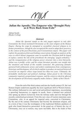 Julian the Apostle: the Emperor Who “Brought Piety As It Were Back from Exile”