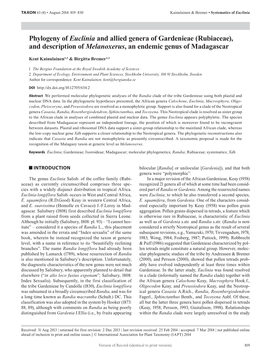 Phylogeny of Euclinia and Allied Genera of Gardenieae (Rubiaceae), and Description of Melanoxerus, an Endemic Genus of Madagascar