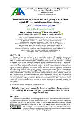 Relationship Between Land Use and Water Quality in a Watershed Impacted by Iron Ore Tailings and Domestic Sewage