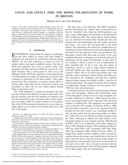 LOUSY and LOVELY JOBS: the RISING POLARIZATION of WORK in BRITAIN Maarten Goos and Alan Manning*