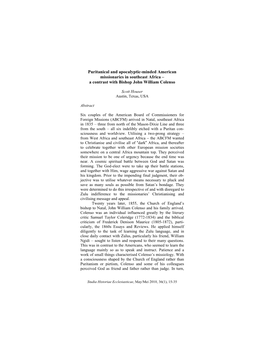 Puritanical and Apocalyptic-Minded American Missionaries in Southeast Africa – a Contrast with Bishop John William Colenso