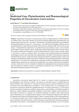 Medicinal Uses, Phytochemistry and Pharmacological Properties of Elaeodendron Transvaalense