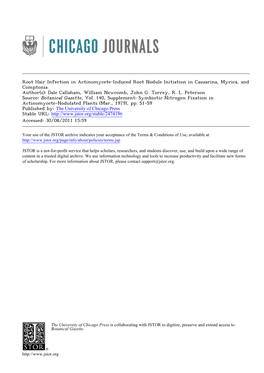 Root Hair Infection in Actinomycete-Induced Root Nodule Initiation in Casuarina, Myrica, and Comptonia Author(S): Dale Callaham, William Newcomb, John G