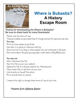 Where Is Bubastis? a History Escape Room