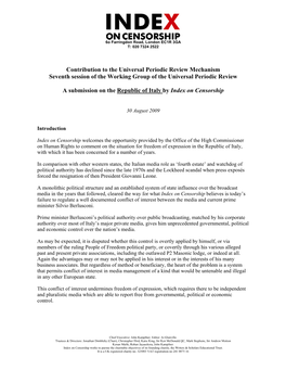 Contribution to the Universal Periodic Review Mechanism Seventh Session of the Working Group of the Universal Periodic Review