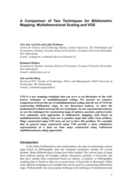 A Comparison of Two Techniques for Bibliometric Mapping: Multidimensional Scaling and VOS