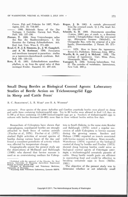 Small Dung Beetles As Biological Control Agents: Laboratory Studies of Beetle Action on Trichostrongylid Eggs in Sheep and Cattle Feces1