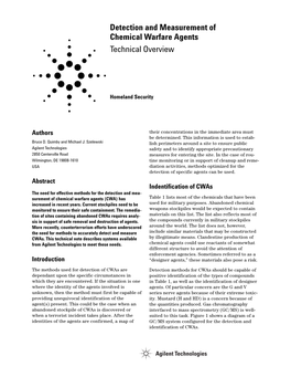 Detection and Measurement of Chemical Warfare Agents Technical Overview