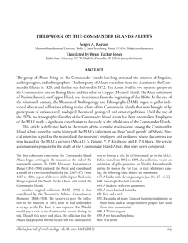 Fieldwork on the Commander Islands Aleuts Sergei A. Korsun Translated