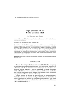 Slope Processes at the North Estonian Klint