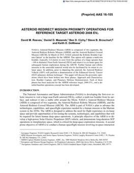 Asteroid Redirect Mission Proximity Operations for Reference Target Asteroid 2008 Ev5