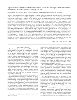 Aquatic Macroinvertebrate Communities from the Portage River Watershed Headwater Streams (Wood County, Ohio)1