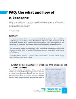 FAQ: the What and How of E-Kerosene Why the Aviation Sector Needs E-Kerosene, and How to Deploy It Sustainably