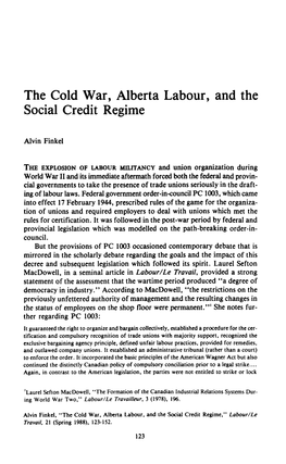 The Cold War, Alberta Labour, and the Social Credit Regime